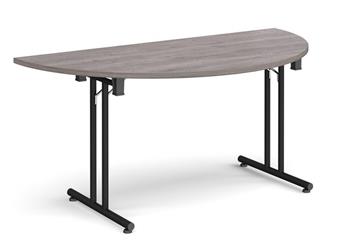 Folding Table - Semi Circular Black Frame Grey Oak Top thumbnail