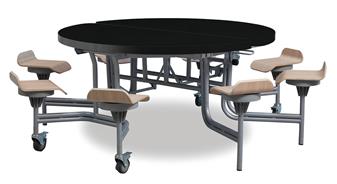 Premium Round Mobile Folding Table Black Gloss Top Oak Seats thumbnail