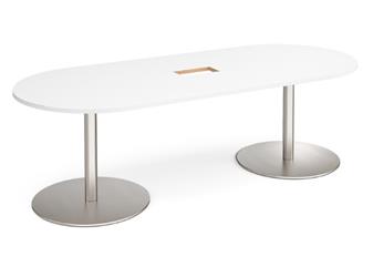 Oval Boardroom Table - White Top & Brushed Steel Base thumbnail