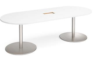 Oval Boardroom Table - White Top & Brushed Steel Base thumbnail