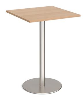 Square Circular Base Tall Tables -Brush Steel Base Oak Top thumbnail