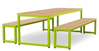 Dining Table & Bench Set With Oak Top & Lime Frame thumbnail