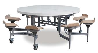 Premium Round Mobile Folding Table White Gloss Top Oak Seats 