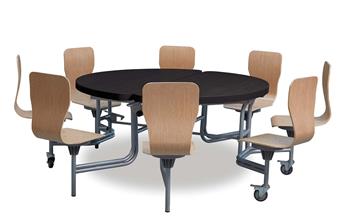 Premium Round Mobile Folding Table With Black Gloss Top + Oak Full Back Seats