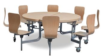 Premium Round Mobile Folding Table With Oak Top + Oak Full Back Seats