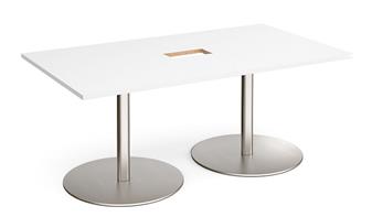 Rectangular Table - White Top & Brushed Steel Base - Power Ready