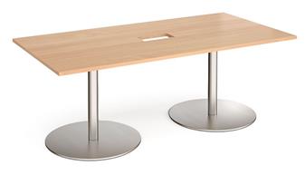 Rectangular Table - Beech Top & Brushed Steel Base - Power Ready