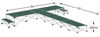 6m T-Shape Catwalk Stage Pack - Moss Green Carpet