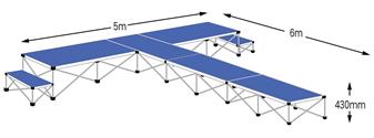 6m T-Shape Catwalk Stage Pack - Sapphire Blue Carpet