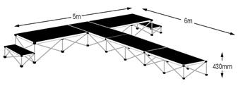 6m T-Shape Catwalk Stage Pack - Black Vinyl Flooring