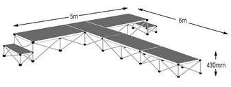 6m T-Shape Catwalk Stage Pack - Antracite Grey Carpet