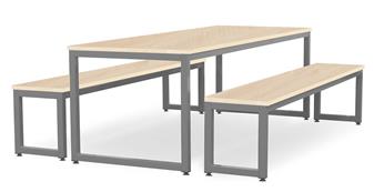 Dining Table & Bench Set With Maple Top & Grey Frame