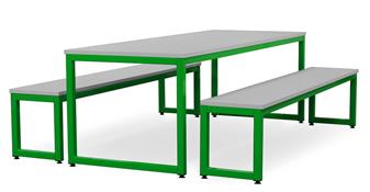 Dining Table & Bench Set With Grey Top & Apple Green Frame